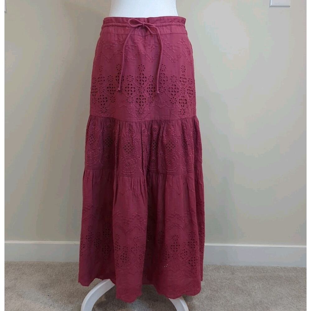 Sundance Womens Skirt S Pink Mauve Maxi Embroidery Ruffle Tiered Boho Festival